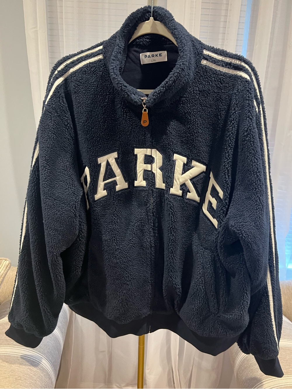 NWT PARKE SPORT STRIPE VARSITY FLEECE ZIP-UP